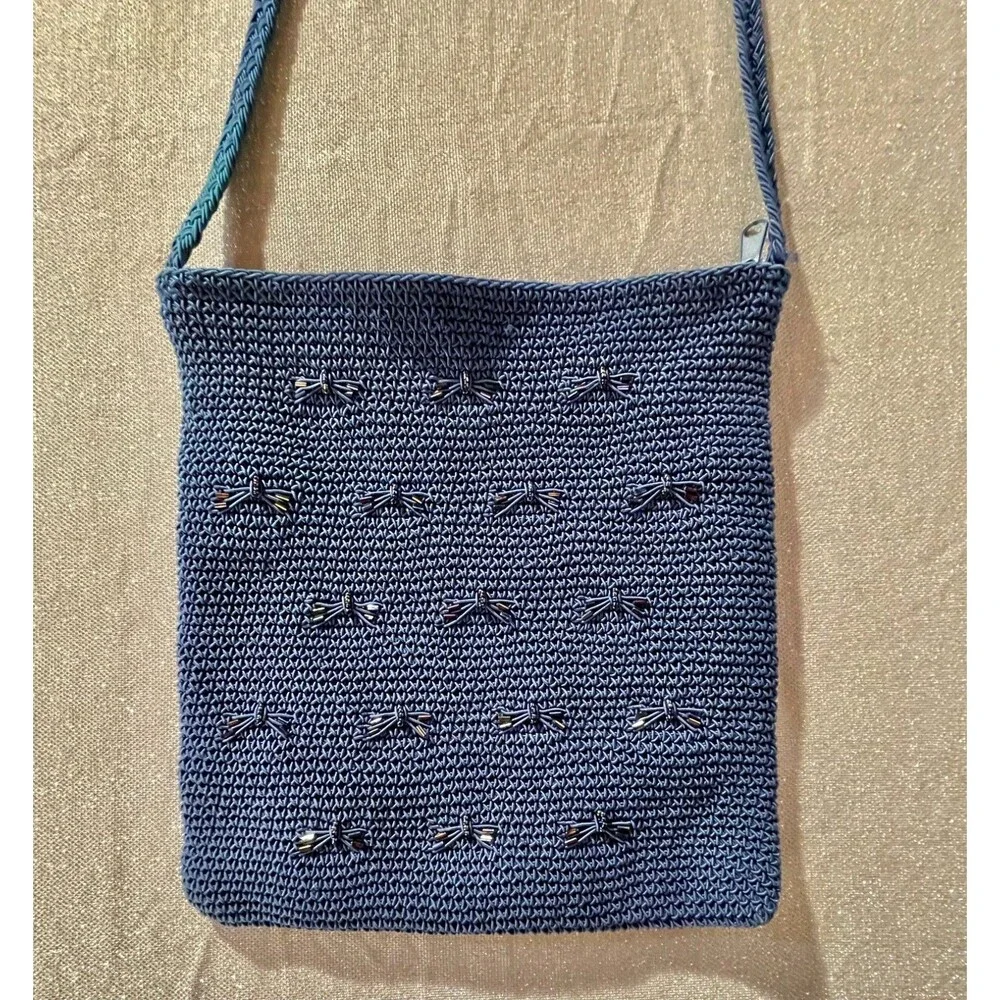 Vintage 90s Dark Blue Purse 1990s Retro Beaded Dragonflies Whimsigoth Fairy Bag